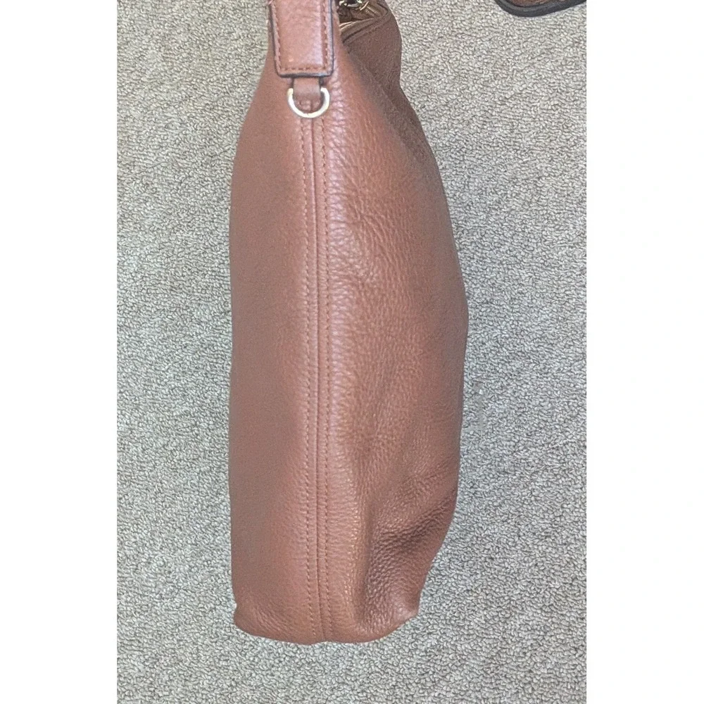 Michael Kors Bedford TZ Hobo Bag Women Brown Pebbled Leather Tassel Logo Plate